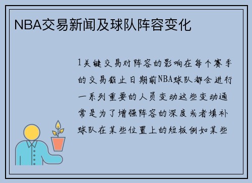 NBA交易新闻及球队阵容变化