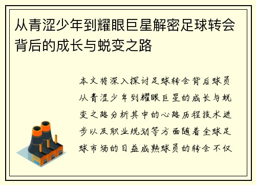 从青涩少年到耀眼巨星解密足球转会背后的成长与蜕变之路